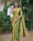 Mehendi Green Zari Woven Ganpati God Paithani Silk Saree
