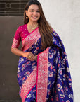 Violet Banarasi Contrast Jaal Soft Silk Zari Woven Saree