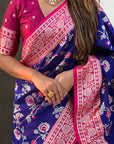 Violet Banarasi Contrast Jaal Soft Silk Zari Woven Saree