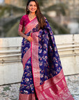 Violet Banarasi Contrast Jaal Soft Silk Zari Woven Saree