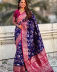 Violet Banarasi Contrast Jaal Soft Silk Zari Woven Saree