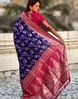 Violet Banarasi Contrast Jaal Soft Silk Zari Woven Saree