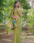Mehendi Green Zari Woven Ganpati God Paithani Silk Saree