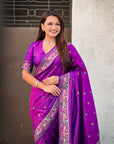 Purple Baluchari Silk Zari Woven Saree