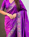 Purple Baluchari Silk Zari Woven Saree