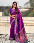 Purple Baluchari Silk Zari Woven Saree