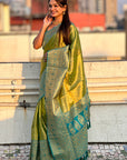 Green Pure Tissue Zari Woven Saree with Contrast Weaves