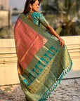 Pink Pure Tissue Zari Woven Saree with Contrast Weaves