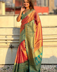 Pink Pure Tissue Zari Woven Saree with Contrast Weaves