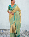 Chickoo Pure Tissue Zari Woven Saree with Contrast Weaves