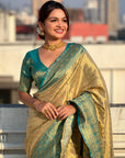 Chickoo Pure Tissue Zari Woven Saree with Contrast Weaves