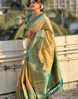 Chickoo Pure Tissue Zari Woven Saree with Contrast Weaves