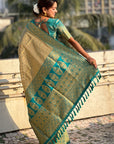 Chickoo Pure Tissue Zari Woven Saree with Contrast Weaves