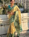 Chickoo Pure Tissue Zari Woven Saree with Contrast Weaves