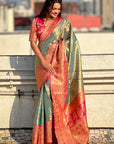 Grey Pure Tissue Zari Woven Saree with Contrast Weaves