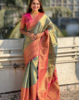 Grey Pure Tissue Zari Woven Saree with Contrast Weaves