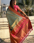 Grey Pure Tissue Zari Woven Saree with Contrast Weaves