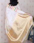 Cream Soft Silk Meenakari Zari Woven Saree with Temple Border