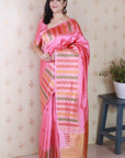 Baby Pink Soft Silk Meenakari Zari Woven Saree with Temple Border