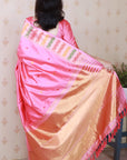 Baby Pink Soft Silk Meenakari Zari Woven Saree with Temple Border