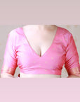 Baby Pink Soft Silk Meenakari Zari Woven Saree with Temple Border