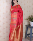 Red Soft Silk Meenakari Zari Woven Saree with Temple Border