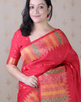 Red Soft Silk Meenakari Zari Woven Saree with Temple Border