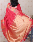 Red Soft Silk Meenakari Zari Woven Saree with Temple Border