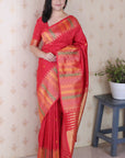 Red Soft Silk Meenakari Zari Woven Saree with Temple Border