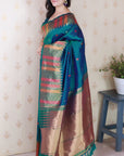 Green Soft Silk Meenakari Zari Woven Saree with Temple Border