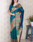 Green Soft Silk Meenakari Zari Woven Saree with Temple Border