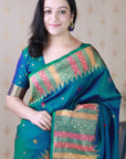 Green Soft Silk Meenakari Zari Woven Saree with Temple Border