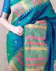Green Soft Silk Meenakari Zari Woven Saree with Temple Border
