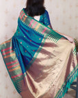 Green Soft Silk Meenakari Zari Woven Saree with Temple Border