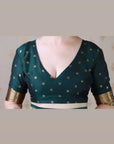 Bottle Green Soft Silk Meenakari Zari Woven Saree with Temple Border