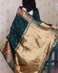 Bottle Green Soft Silk Meenakari Zari Woven Saree with Temple Border