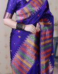 Violet Soft Silk Meenakari Zari Woven Saree with Temple Border