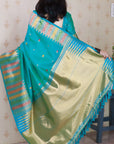 Aqua Blue Soft Silk Meenakari Zari Woven Saree with Temple Border