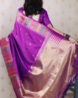Purple Soft Silk Meenakari Zari Woven Saree with Temple Border