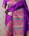 Purple Soft Silk Meenakari Zari Woven Saree with Temple Border