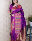 Purple Soft Silk Meenakari Zari Woven Saree with Temple Border