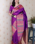 Purple Soft Silk Meenakari Zari Woven Saree with Temple Border
