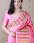 Baby Pink Soft Silk Meenakari Zari Woven Saree with Temple Border