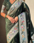 BottleGreen Chandrakor Paithani Silk Banarasi Zari Woven Saree