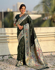 BottleGreen Chandrakor Paithani Silk Banarasi Zari Woven Saree