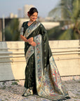 BottleGreen Chandrakor Paithani Silk Banarasi Zari Woven Saree