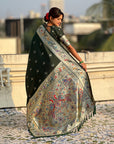 BottleGreen Chandrakor Paithani Silk Banarasi Zari Woven Saree