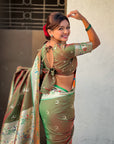 Mehendi Green Chandrakor Paithani Silk Banarasi Zari Woven Saree