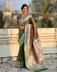 Mehendi Green Chandrakor Paithani Silk Banarasi Zari Woven Saree