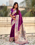 Purple Chandrakor Paithani Silk Banarasi Zari Woven Saree